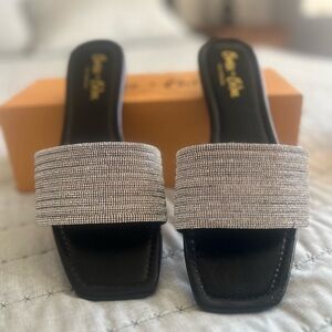 Elegant Black and Silver Crystal Women's Sandals